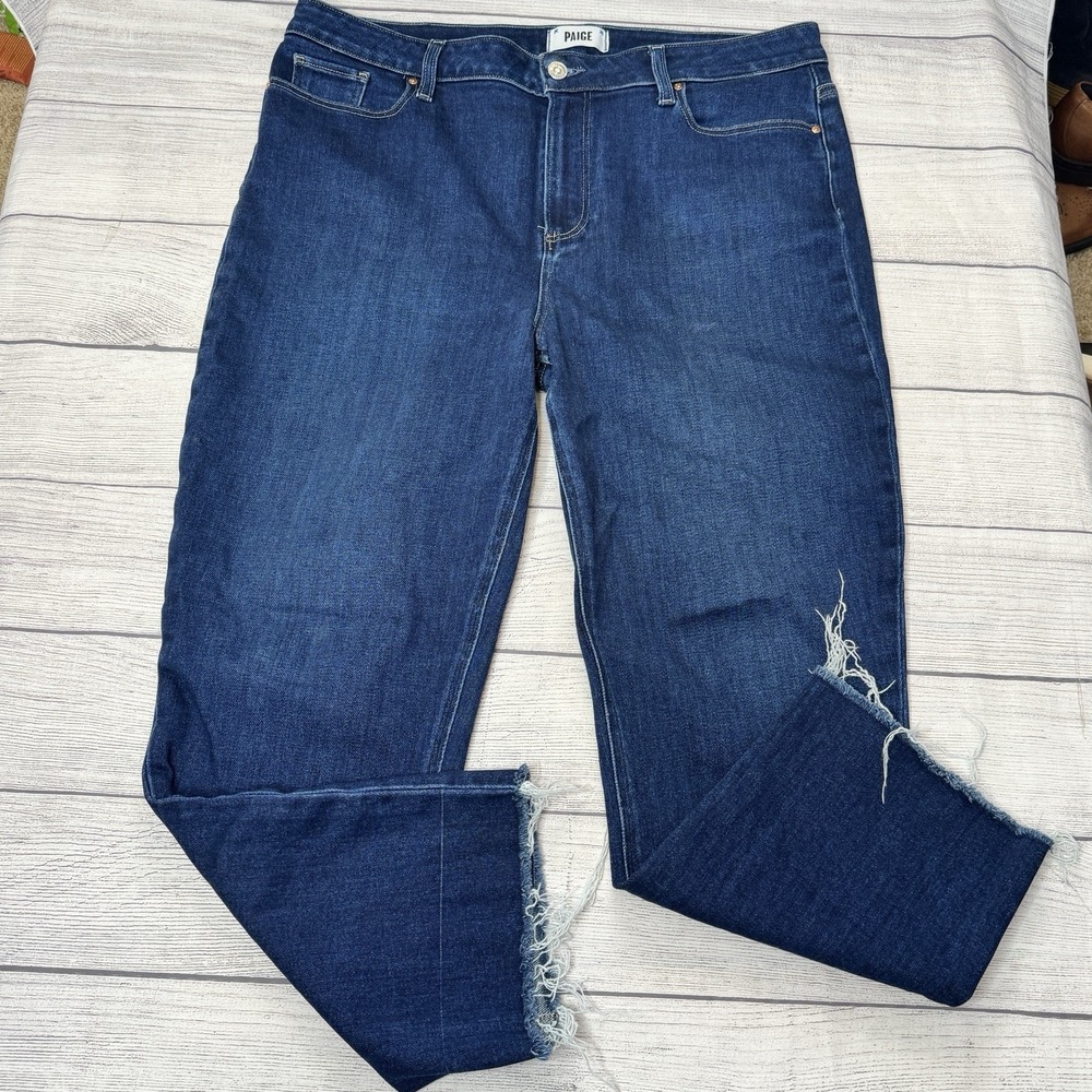 Paige‎ Cindy Crop Jeans Womens 36 Blue High Rise Straight Raw Hem Unhinged